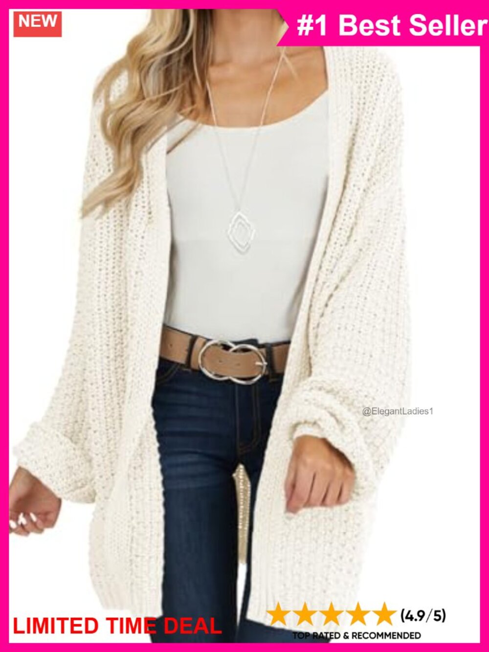 Oversized Open Front Chunky Knit Cardigan Long Sleeve Slouchy Lightweight